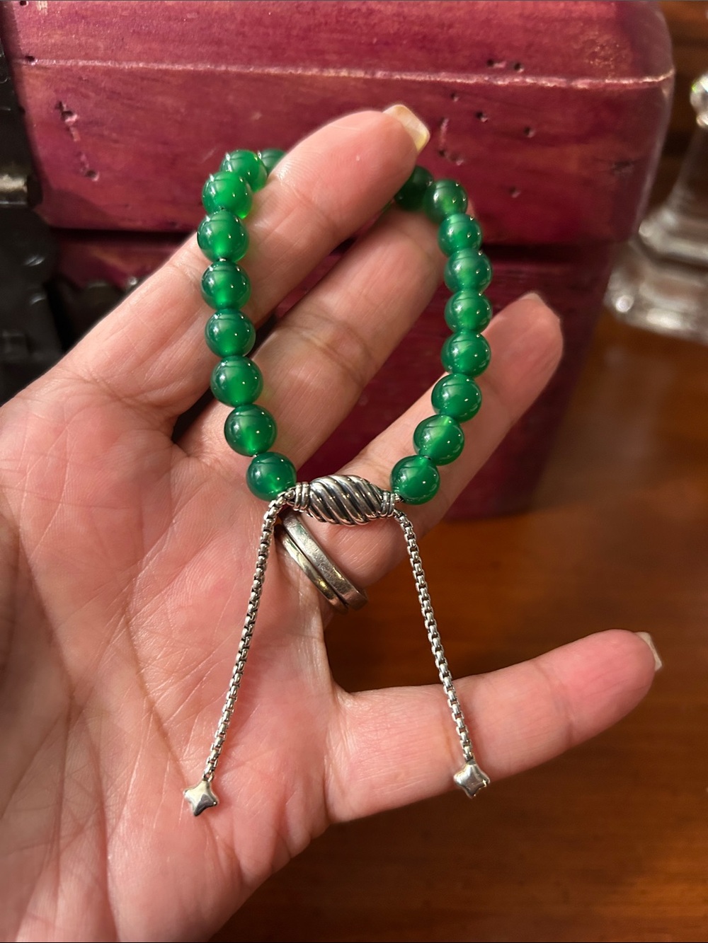 David Yurman 8 mm Green Onyx Spiritual Bead Bracelet Silver 925 Adjustable